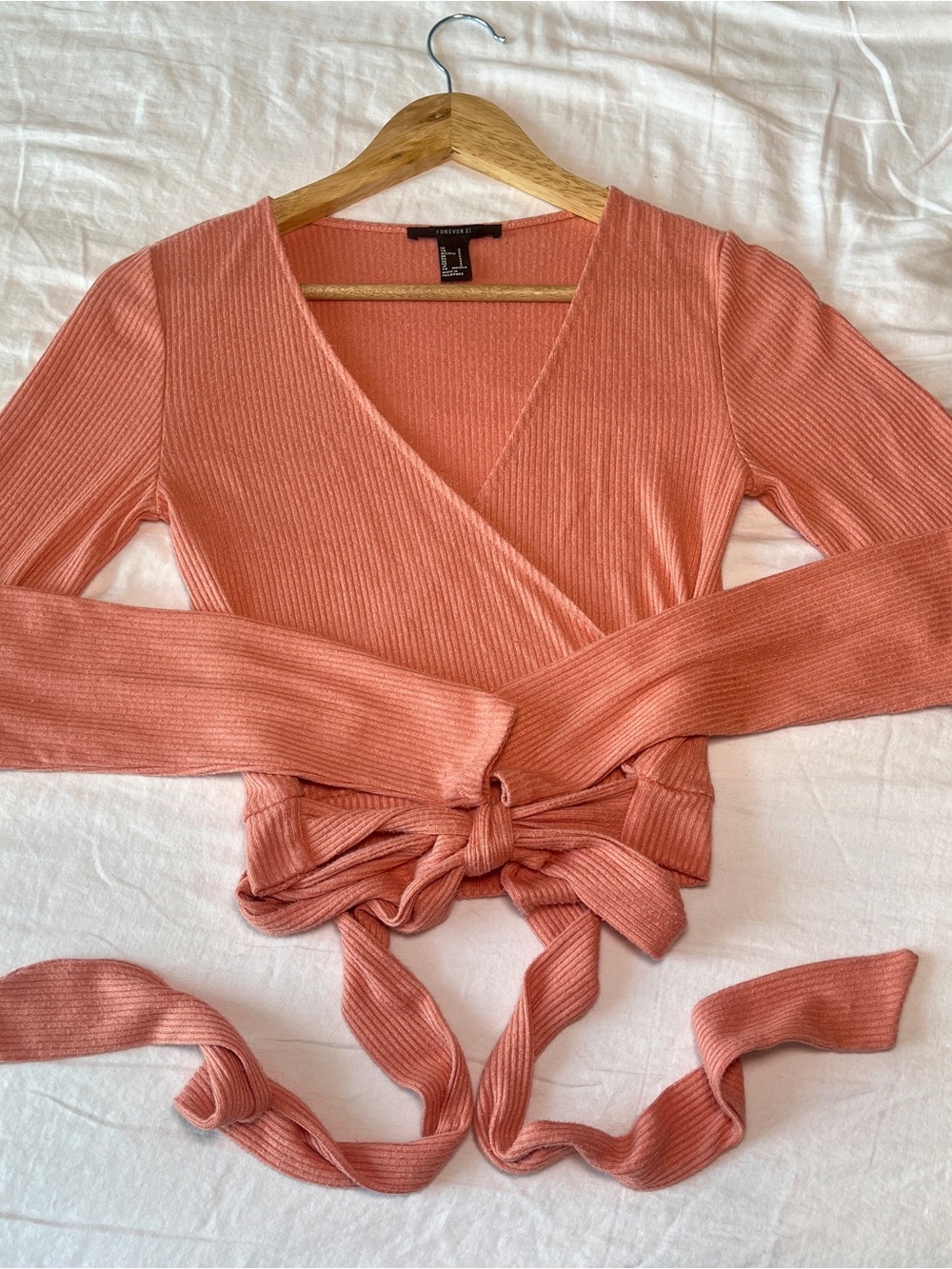 Long sleeve Wrap Crop Top - Coral